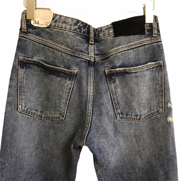 Zara Medium Wash Mid Rise Jeans w/ Turnup Hems NEW - Picture 10 of 12